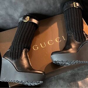 Gucci Boots : Black Wedge Ankle Boots